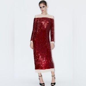 Zara Bloggers Favorite Sequin Chiffon Long Sleeve ZW Collection Size Small